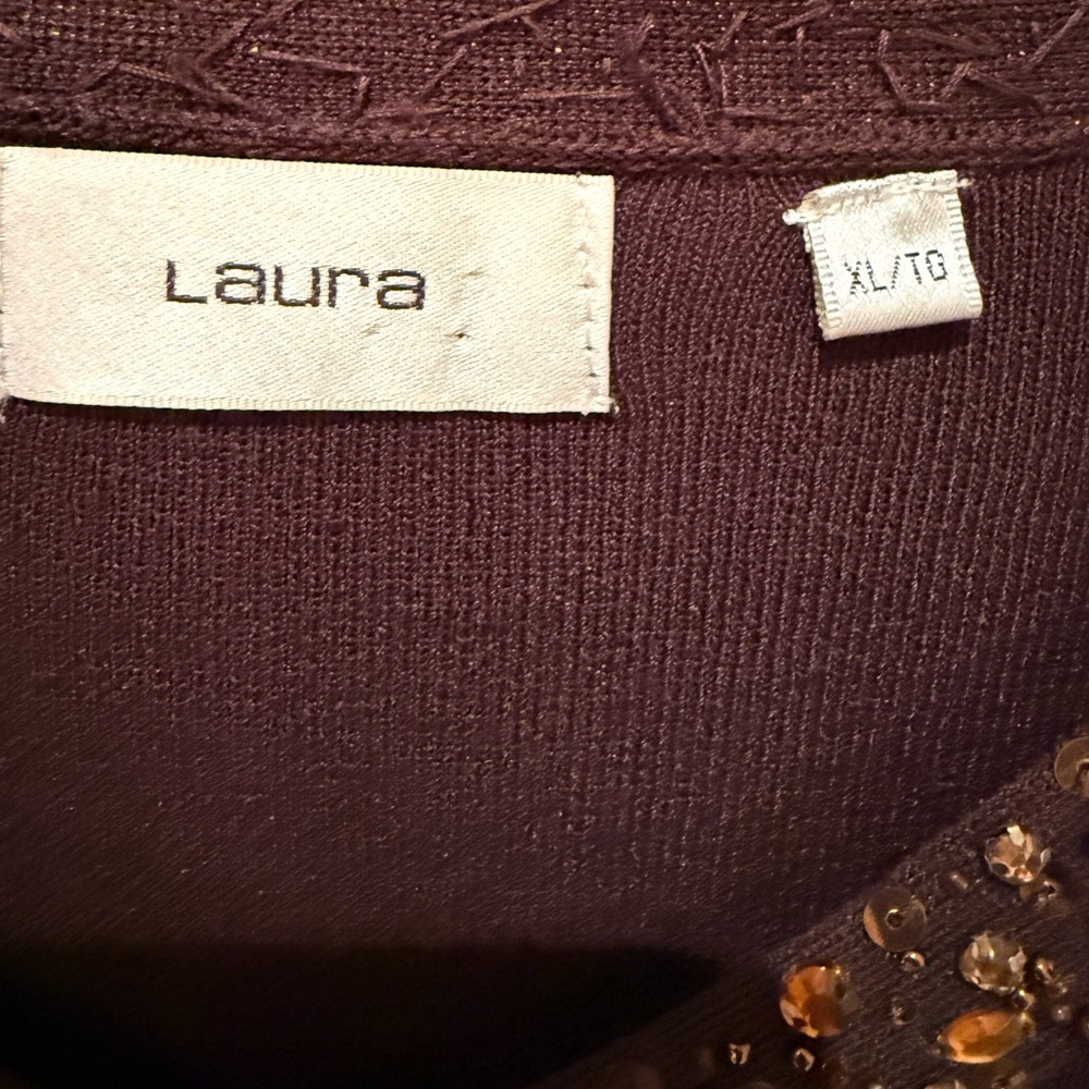 Laura Ribbed Beaded Brown Top US XL - Picture 3 of 4